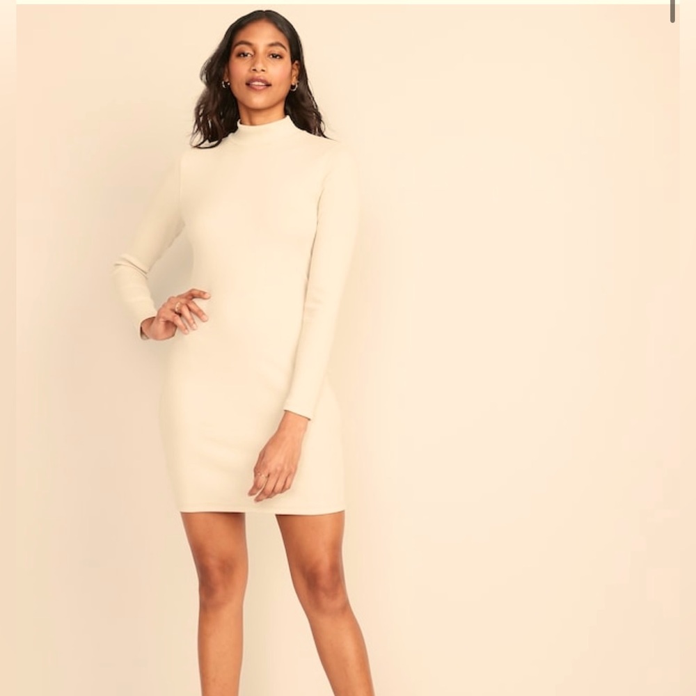 NWT! Fitted-Rib knit mock mini dress . Bone color
